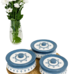 Blue Pattern Ceramic Serving Bowl Set with Lids, Handmade Style Kitchen Dish, Casserole Serving,