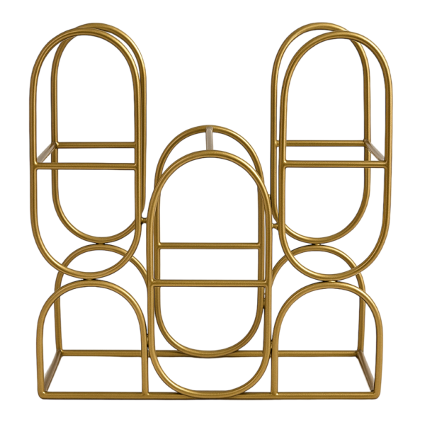 Gold Metal Geometric Wine Rack, Modern Countertop Wine Holder (8 Bottles)