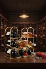 Gold Metal Geometric Wine Rack, Modern Countertop Wine Holder (8 Bottles) - Image 2